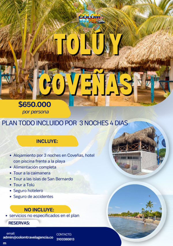 PLAN 3 NOCHES 4 DIAS TOLU Y COVEÑAS