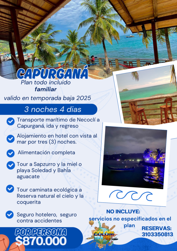 Plan todo incluido 3 noches en Capurganá Hotel con vista al mar